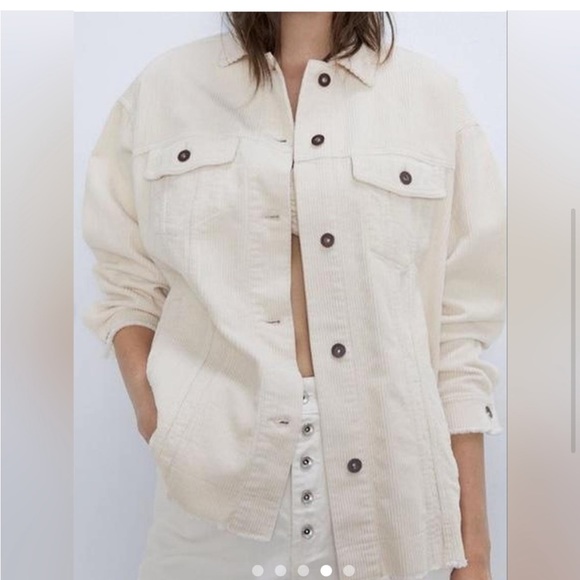 ZARA écru corduroy oversized shacket jacket size M - Picture 2 of 8